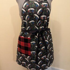 NWT Handmade Reversible Apron - Christmas campers and plaid - One Size - OOAK